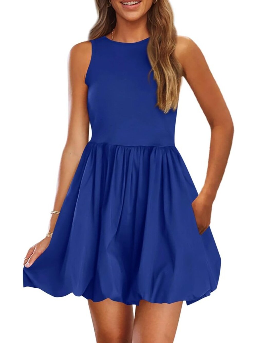 Women's Royal Blue Casual Sleeveless Tank Crew Neck Short Cocktail Mini Dress
